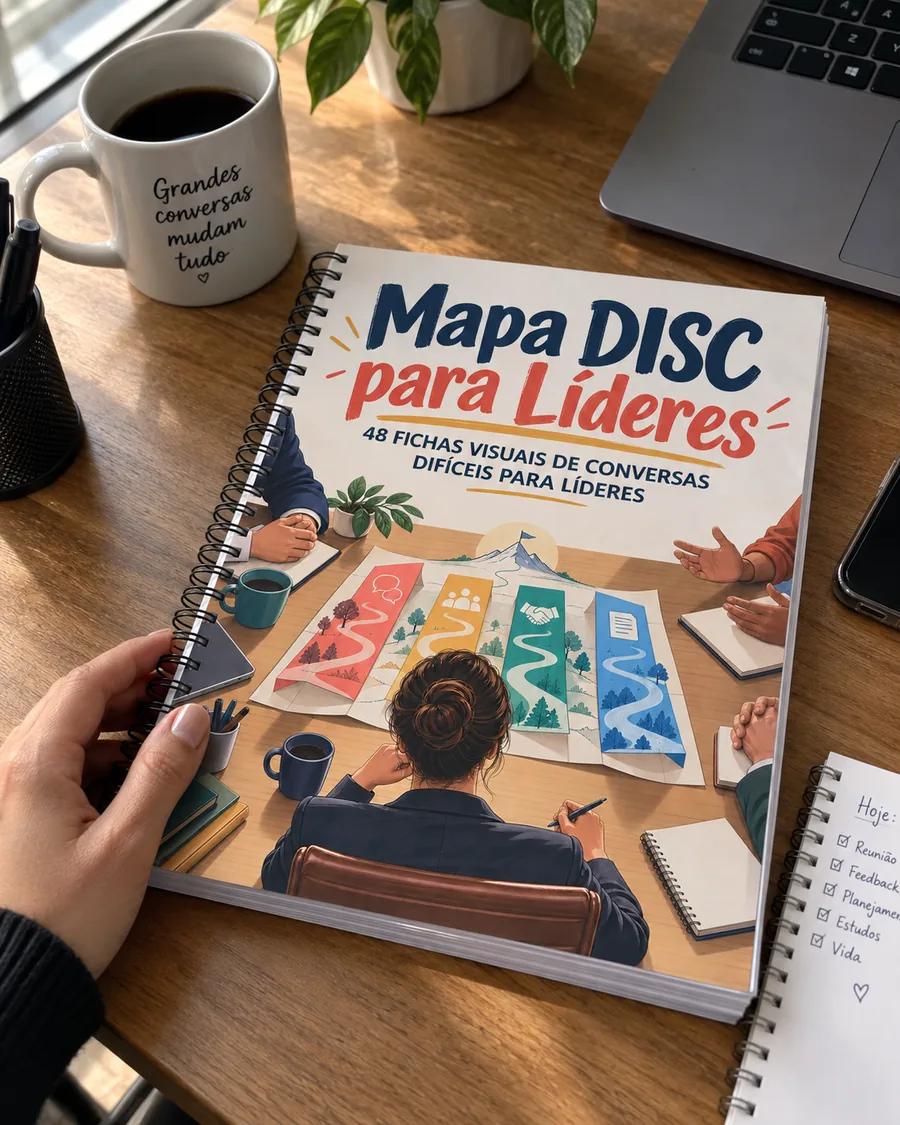 Material impresso do mapa disc para lideres sendo usado de verdade